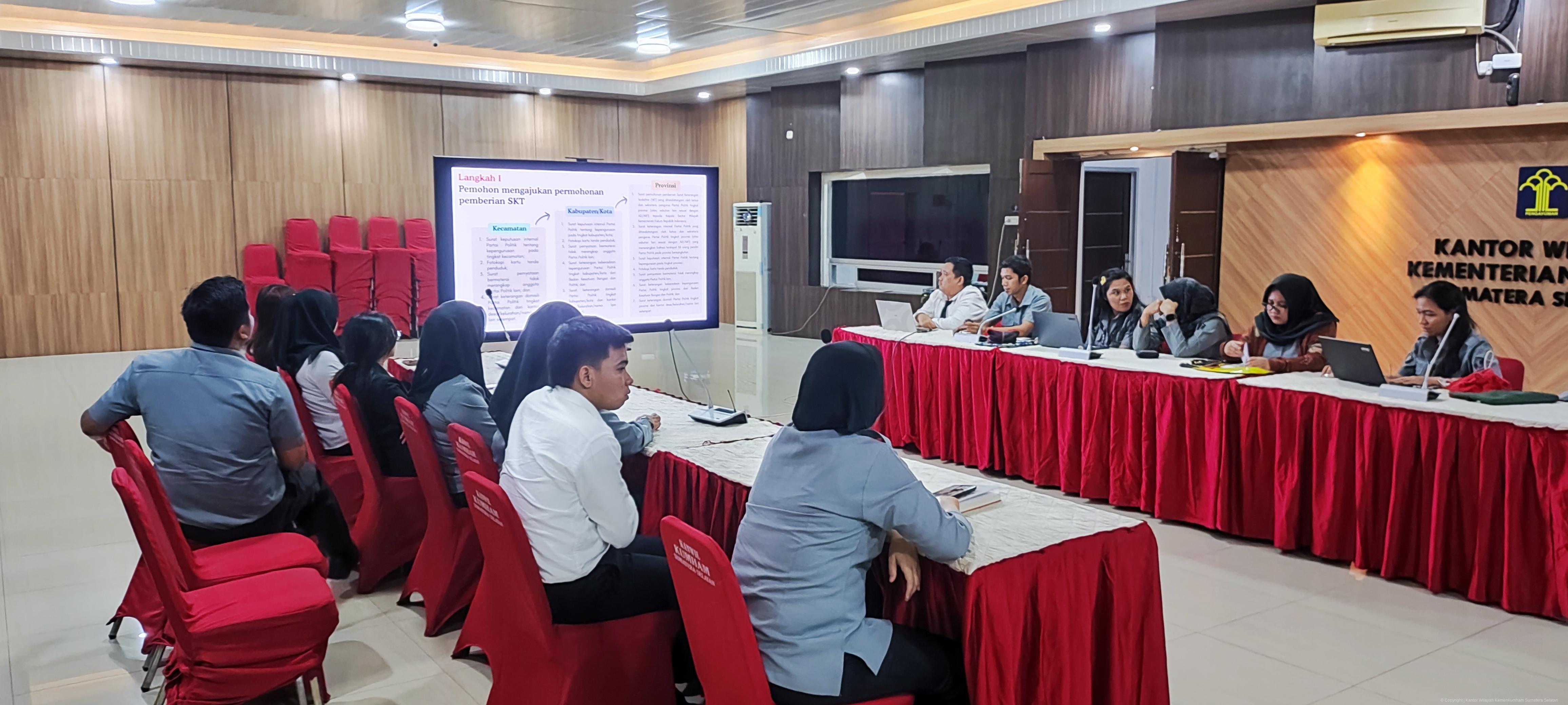 Perkuat Tata Kelola Demokrasi, Kanwil Kemenkum Sumsel Sinkronisasi Prosedur SKT Partai Politik Bersama Ditjen AHU