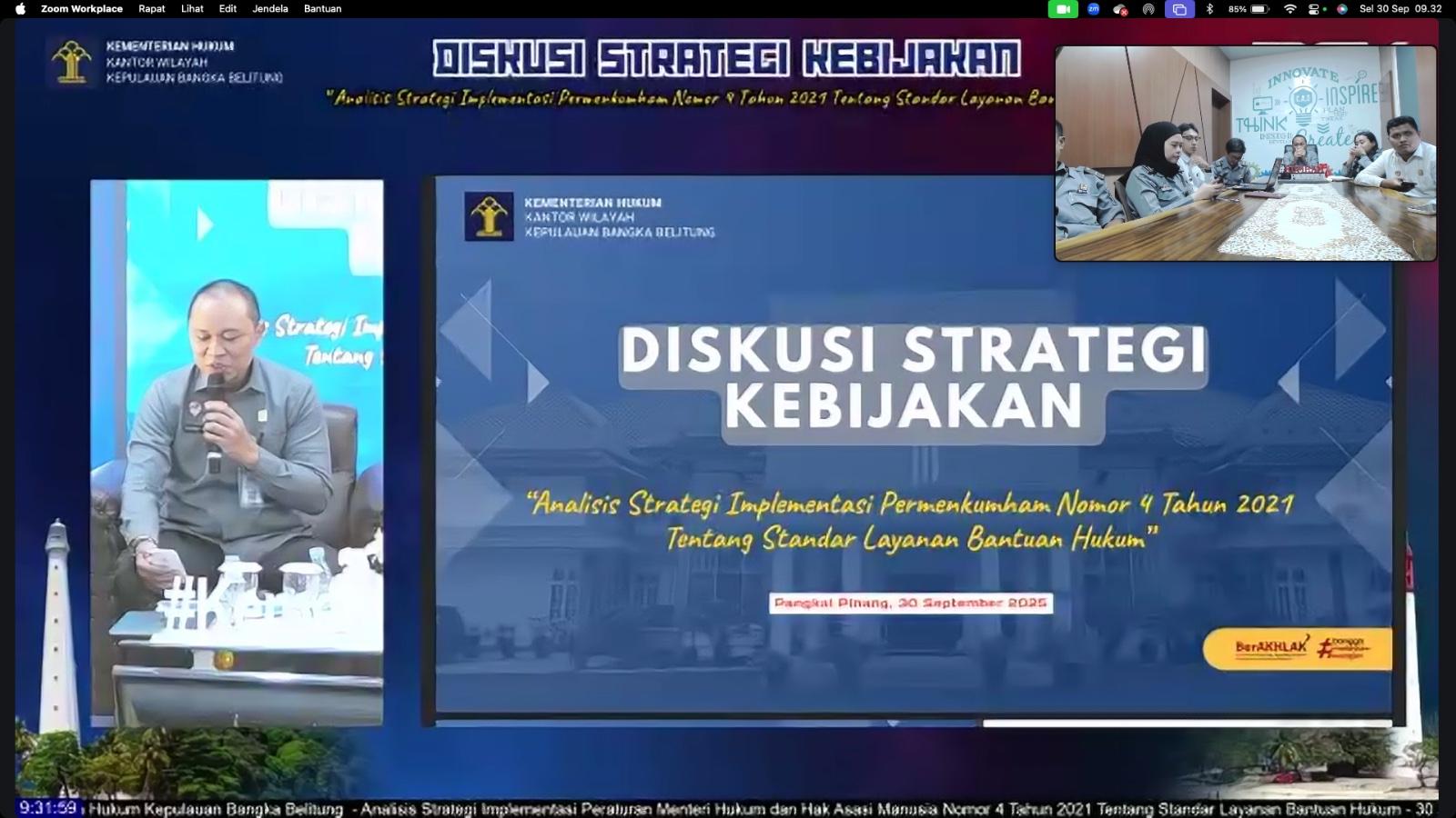 Optimalisasi Bantuan Hukum, Kanwil Kemenkum Sumsel Hadiri Diskusi Implementasi Permenkumham 4/2021
