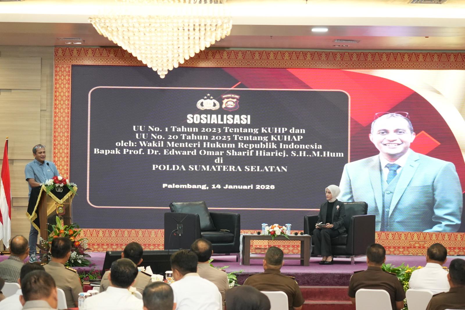 Penguatan Reformasi Hukum Pidana, Kakanwil Kemenkum Sumsel Hadiri Sosialisasi KUHP–KUHAP Bersama Wamenkum RI