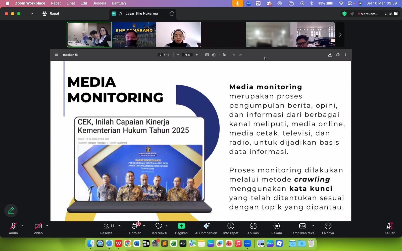 Kanwil Kemenkum Sumsel Ikuti Sosialisasi Media Monitoring Kementerian Hukum Secara Daring
